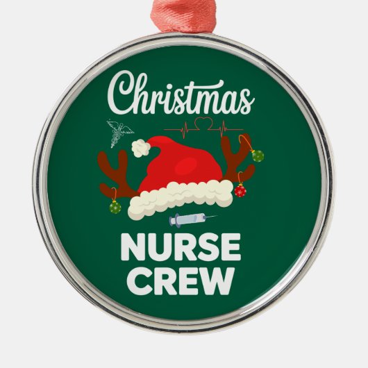 Kerstverpleegster Crew Santa Hat Kerstmis Metalen Ornament (Voorkant)