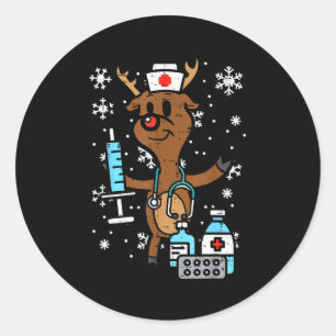 Kerstverpleegster Rendier Grappig Kerstmis Verplee Ronde Sticker
