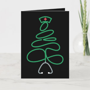 Kerstverpleegster Stethoscoop Boom Kerstman Hoed K Kaart