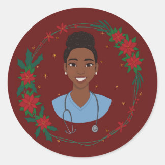 Kerstverpleegstersticker, gepersonaliseerd cadeau ronde sticker