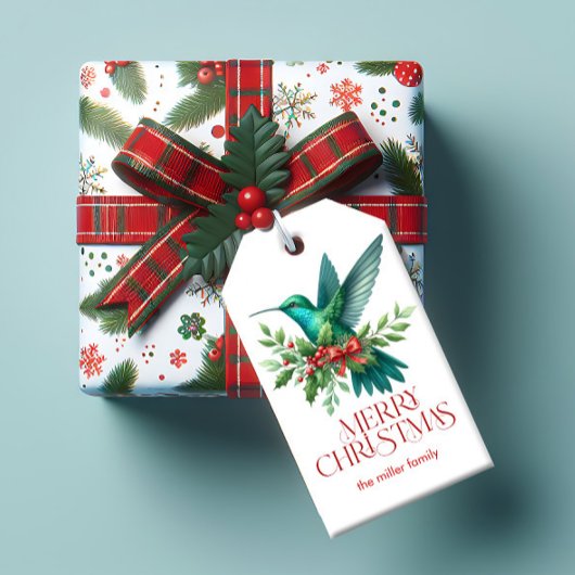 Kerstversierde Kolibrie Prettig Kerstfeest Cadeaulabel