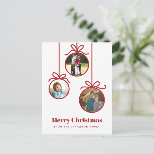 Kerstversiering 3 Foto Feestdagenkaart (Staand voorkant)