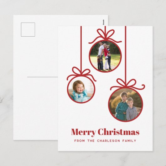 Kerstversiering 3 Foto Feestdagenkaart (Voorkant / Achterkant)