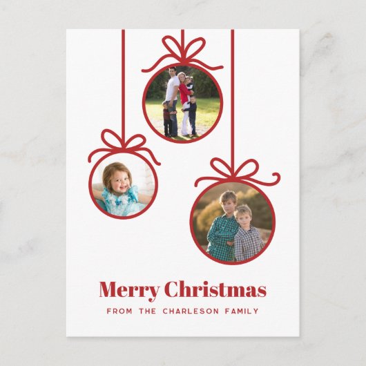 Kerstversiering 3 Foto Feestdagenkaart (Voorkant)