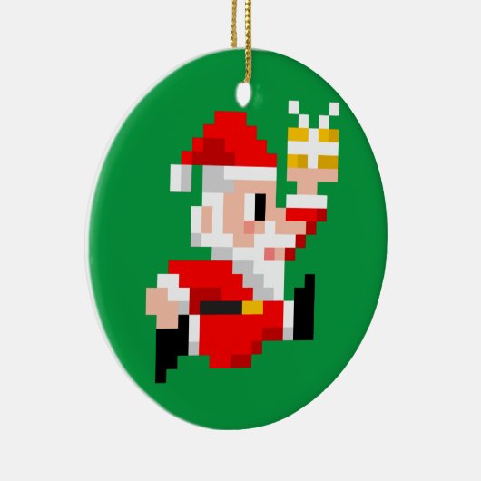 kerstversiering: 8-bits Santa Claus (blauw) Keramisch Ornament (Rechts)