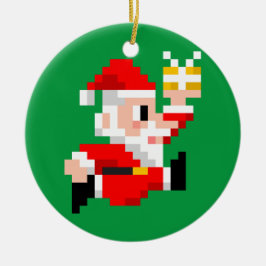 kerstversiering: 8-bits Santa Claus (blauw) Keramisch Ornament
