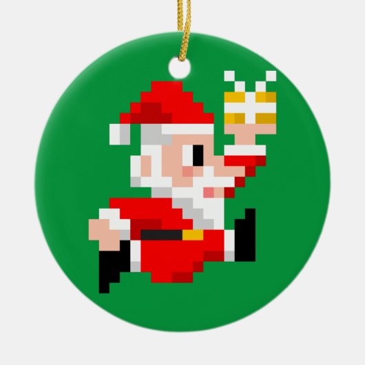kerstversiering: 8-bits Santa Claus (blauw) Keramisch Ornament (Voorkant)