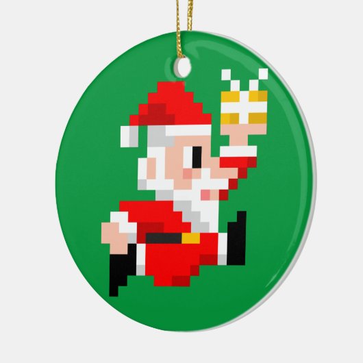 kerstversiering: 8-bits Santa Claus (blauw) Keramisch Ornament (Links)