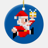 kerstversiering: 8-bits Santa Claus (blauw) Keramisch Ornament (Achterkant)