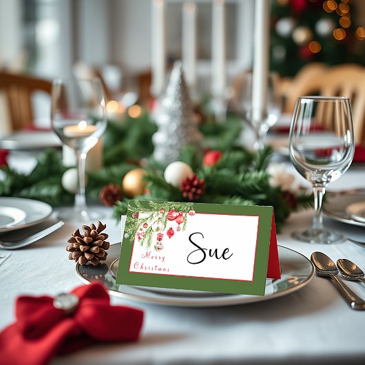 Kerstversiering aan tak plaatskaartje