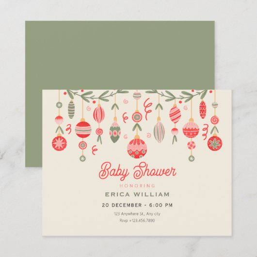 Kerstversiering baby shower kaart (Voorkant / Achterkant)