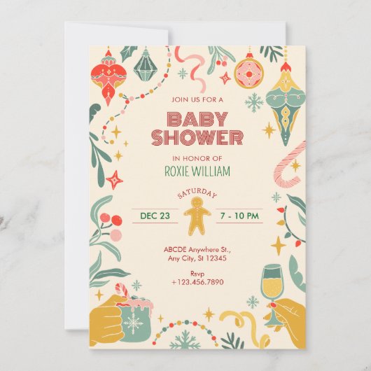 Kerstversiering baby shower Uitnodiging (Voorkant)