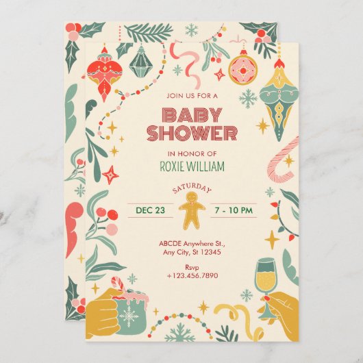 Kerstversiering baby shower Uitnodiging (Voorkant / Achterkant)