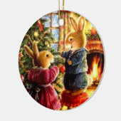 kerstversiering - Bunnies die de boom ontkleuren Keramisch Ornament (Links)
