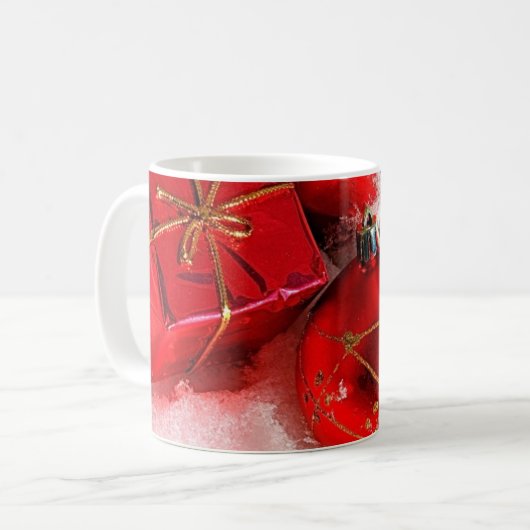 Kerstversiering en -Cadeau in sneeuw Koffiemok (Voorkant links)