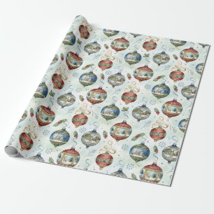 Kerstversiering en hulstbes in vintage stijl cadeaupapier