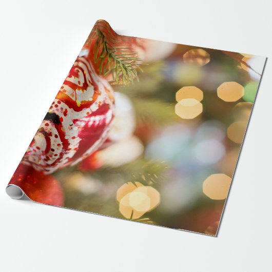 Kerstversiering en kerstverlichting cadeaupapier (Uitgerold)