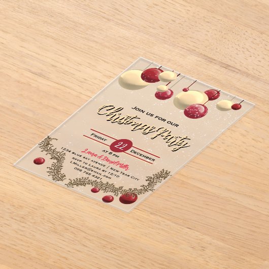 Kerstversiering en sneeuw acryl uitnodigingen (Laagn)