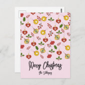kerstversiering Festive Greenery Pink Briefkaart (Voorkant / Achterkant)