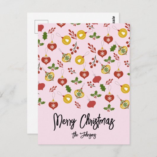 kerstversiering Festive Greenery Pink Briefkaart (Voorkant / Achterkant)