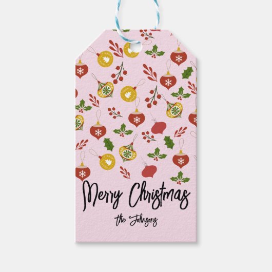 kerstversiering Festive Greenery Pink Cadeaulabel (Voorkant)