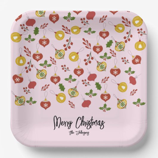 kerstversiering Festive Greenery Pink Papieren Bordje (Voorkant)