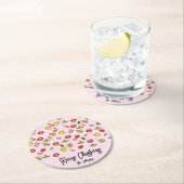 kerstversiering Festive Greenery Pink Ronde Kartonnen Onderzetter (Insitu)