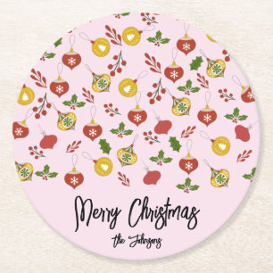 kerstversiering Festive Greenery Pink Ronde Kartonnen Onderzetter