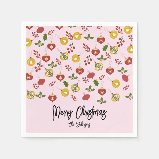 kerstversiering Festive Greenery Pink Servet (Voorkant)