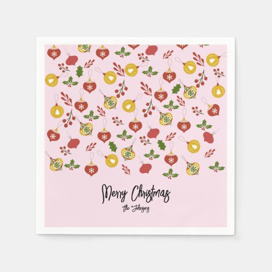 kerstversiering Festive Greenery Pink Servet (Voorkant)