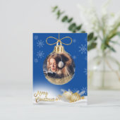 Kerstversiering Foto Sneeuwvlokken Modern Blauw Feestdagenkaart (Staand voorkant)