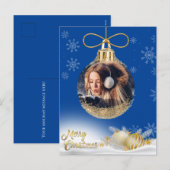 Kerstversiering Foto Sneeuwvlokken Modern Blauw Feestdagenkaart (Voorkant / Achterkant)