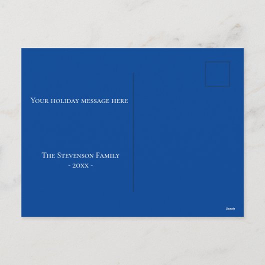 Kerstversiering Foto Sneeuwvlokken Modern Blauw Feestdagenkaart (Achterkant)