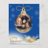 Kerstversiering Foto Sneeuwvlokken Modern Blauw Feestdagenkaart (Voorkant)