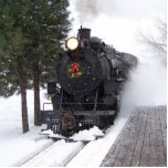 kerstversiering fotobeeldje ornament<br><div class="desc">Sumpter Valley Railroad No. 19 Mikado steams voorbij het depotplatform.</div>