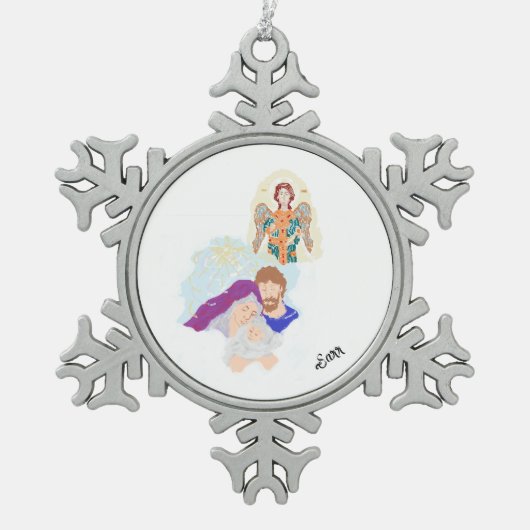 Kerstversiering: Geboorte van Christus Tin Sneeuwvlok Ornament (Voorkant)