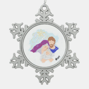 Kerstversiering: Geboorte van Heer Jezus Christus Tin Sneeuwvlok Ornament