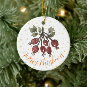 Kerstversiering Handbeschilderd Waterverf Roos Heu Keramisch Ornament