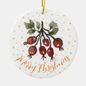 Kerstversiering Handbeschilderd Waterverf Roos Heu Keramisch Ornament (Voorkant)