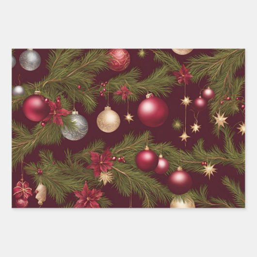 Kerstversiering hangt aan kerstboom inpakpapier vel (Voorkant 3)