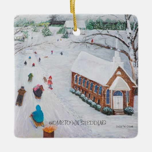 Kerstversiering Hometown Sledding 2024 Keramisch Ornament (Voorkant)