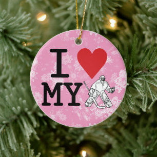 Kerstversiering, ik hou van mijn Hockey Goalie Keramisch Ornament