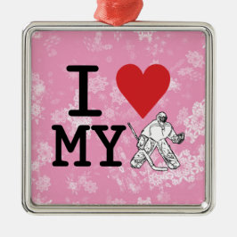 Kerstversiering, ik hou van mijn Hockey Goalie Keramisch Ornament