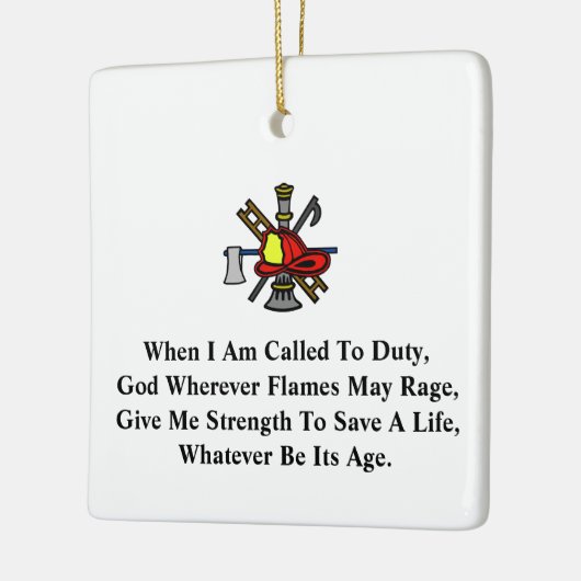 kerstversiering in het gebed van Firemens Keramisch Ornament (Links)