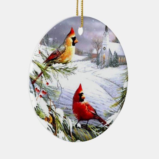 kerstversiering - kardinaal keramisch ornament (Rechts)