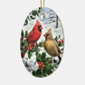 Kerstversiering - Kardinaal paar Keramisch Ornament (Links)