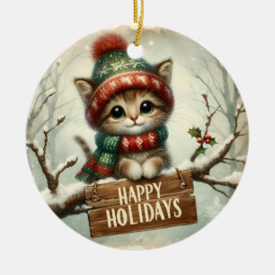kerstversiering Kat Keramisch Ornament