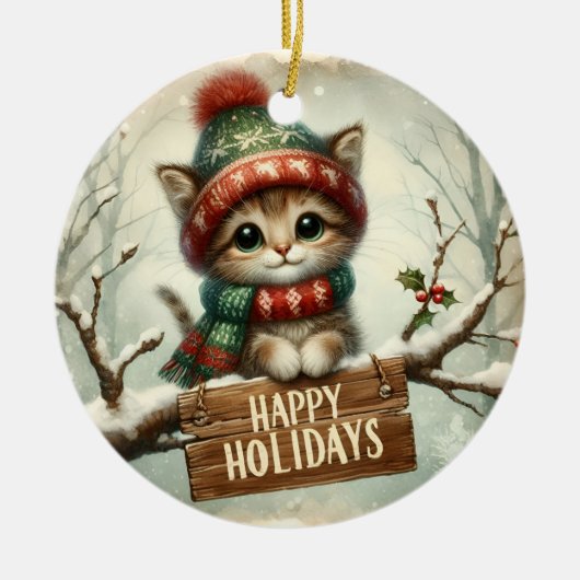 kerstversiering Kat Keramisch Ornament (Voorkant)