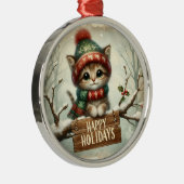 kerstversiering Kat Metalen Ornament (Rechts)