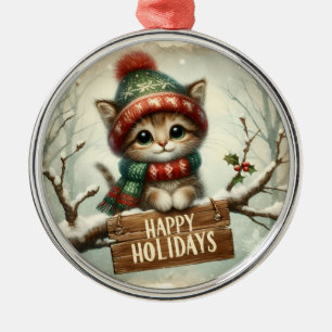 kerstversiering Kat Metalen Ornament